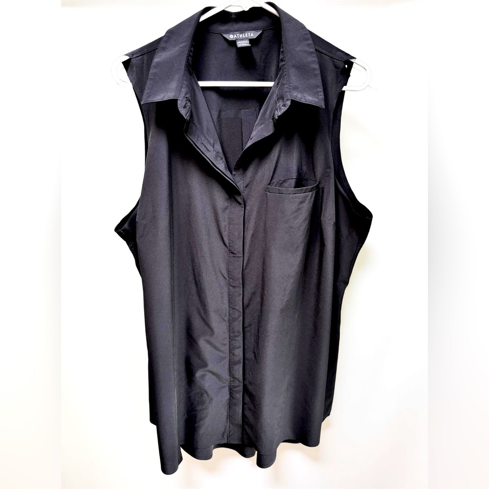Athleta Black Collared Sleeveless Button-Up Tank Top 1X